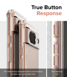 Google Pixel 8 Case | Fusion Matte - Close-up of phone case buttons with notch-cutouts for tactile response and fine aperture lines.