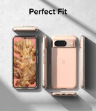 Google Pixel 8 Case | Fusion Matte - Multiple views of a rose gold phone in a clear protective case on a gray background.