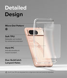 Google Pixel 8 Case | Fusion Matte - Diagram highlighting micro-dot pattern, TPU, hard PC, and lanyard holes on a phone case.
