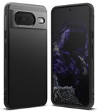 Google Pixel 8 Case | Onyx - Black textured phone case shown from the back and front with a purple crystal wallpaper.