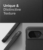 Google Pixel 8 Case | Onyx - Close-up of a black phone case with a textured surface and Ringke branding on the side.