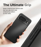 Google Pixel 8 Case | Onyx - Hand holding a black phone case with a textured micro-dot side grip and camera bar cutout.