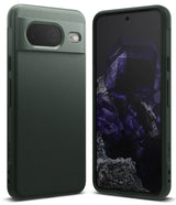 Google Pixel 8 Case | Onyx - Dark green textured phone case shown from the back and front with a purple crystal wallpaper.