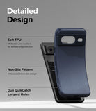 Google Pixel 8 Case | Onyx - Dark blue phone case highlighting TPU material, non-slip texture, and lanyard holes.