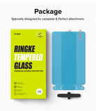 Google Pixel 8 Screen Protector | Glass - Google Pixel 8 Screen Protector - Bright yellow product box next to two blue tempered glass screen protectors and a tool.