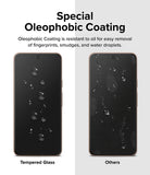 Google Pixel 8 Screen Protector | Glass - Google Pixel 8 Screen Protector - Comparison showing water beading on tempered glass versus smudges on standard glass.