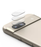 Google Pixel 8a Camera Lens Protector | Glass (3 Pack) - Google Pixel 8a Camera Lens Protector - Three transparent glass covers floating above a gold smartphone camera bar.