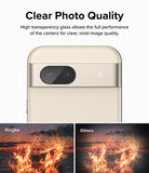 Google Pixel 8a Camera Lens Protector | Glass (3 Pack) - Google Pixel 8a Camera Lens Protector - Comparison showing clear photo quality with Ringke glass versus a duller image.