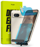 Google Pixel 8a Screen Protector | Dual Easy Film - A screen protector being applied to a beige Pixel 8a phone.