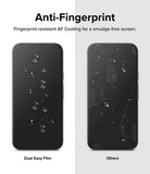Google Pixel 8a Screen Protector | Dual Easy Film - Comparison showing clean water beads on Dual Easy Film vs smudged screen.
