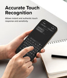Google Pixel 8a Screen Protector | Dual Easy Film - Hands typing on a smartphone screen showing a messaging app.