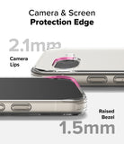 Google Pixel 9a Case | Fusion Matte - Close-up of phone case showing 2.1mm camera lip and 1.5mm raised screen bezel protection.