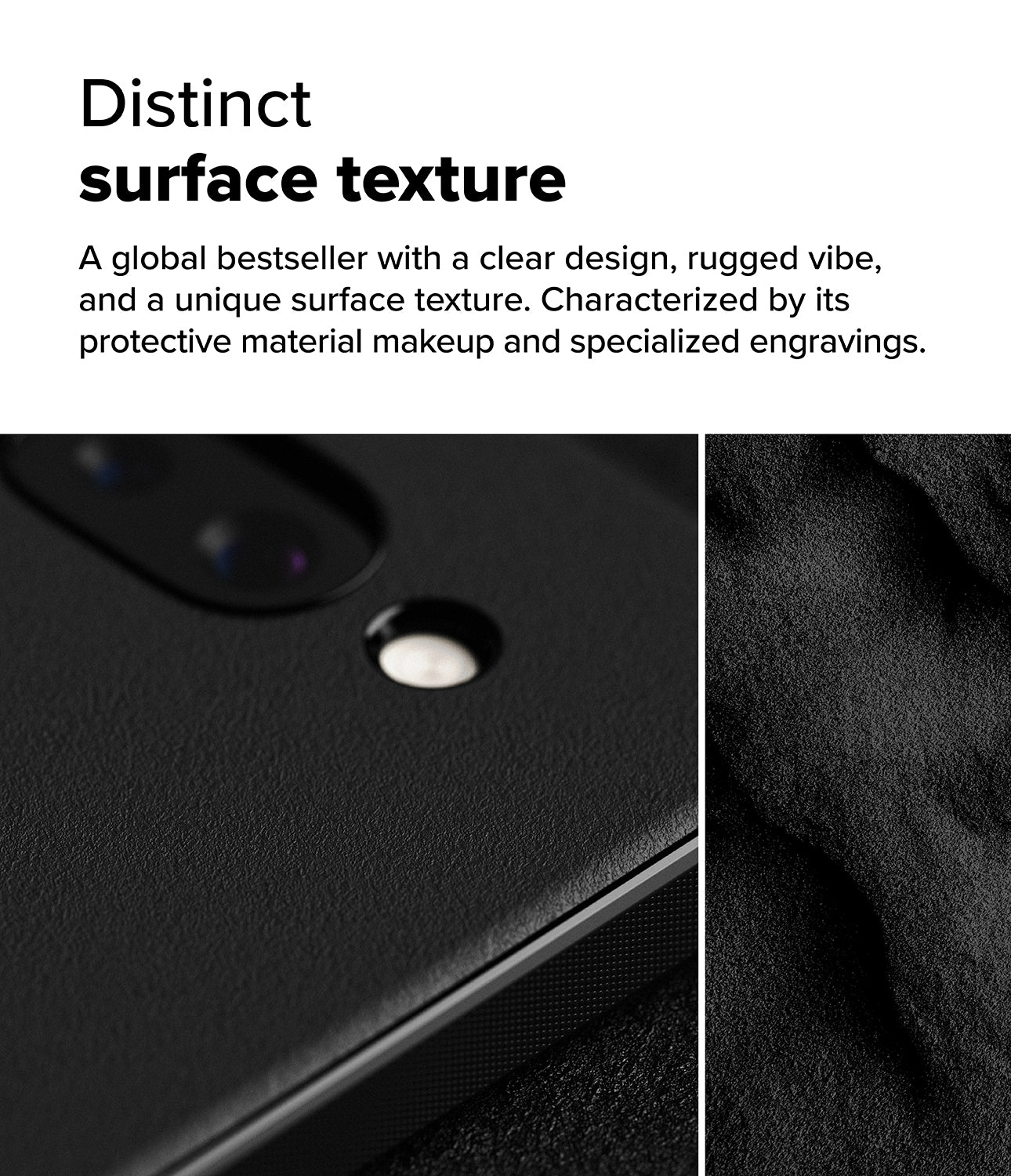 Google Pixel 9a Case | Onyx Magnetic - Close-up of a black phone case showing its textured surface and camera cutout.