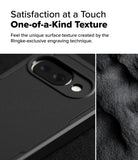 Google Pixel 9a Case | Rugged Gear - Close-up of a black phone case with a textured, rugged surface next to rock-like detail.