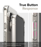 Google Pixel 9 Pro XL Case | Fusion - Close-up of clear phone case buttons with notch cutouts for tactile response.