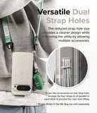 Google Pixel 9 Pro XL Case | Fusion Matte - Phone case with dual strap holes holding a lanyard and small green bag.