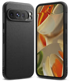 Google Pixel 9 Pro XL Case | Onyx - Black textured protective case shown from back and front with abstract screen wallpaper.