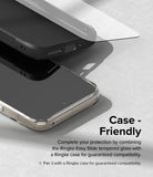 Google Pixel 9 Pro XL Screen Protector | Easy Slide Tempered Glass - Google Pixel 9 Pro XL Screen Protector - Tempered glass screen protector hovering above a smartphone inside a protective case.