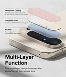 Google Pixel 9 Pro | Camera Glass - Exploded view of camera lens protector layers including coating, glass, and film.