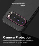 Google Pixel 9 Pro Case | Onyx - Close-up of black phone case highlighting 1.5mm raised edges around the camera module.