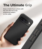 Google Pixel 9 Pro Case | Onyx Magnetic - Hand holding a black textured phone case with micro-dot side grip detail.