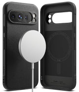 Google Pixel 9 Pro Case | Onyx Magnetic - Black textured phone case with a magnetic charging disc and interior view.