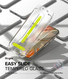 Google Pixel 9 Pro / 9 Screen Protector | Easy Slide Tempered Glass - Google Pixel 9 Pro / 9 Screen Protector - Easy Slide installation tool with tempered glass over a smartphone screen.