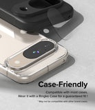 Google Pixel 9 | Camera Glass - A clear camera lens protector hovering above a phone case on a Pixel 9 device.