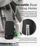 Google Pixel 9 Case | Onyx - Black phone case with dual strap holes attached to green lanyards and a small accessory bag.