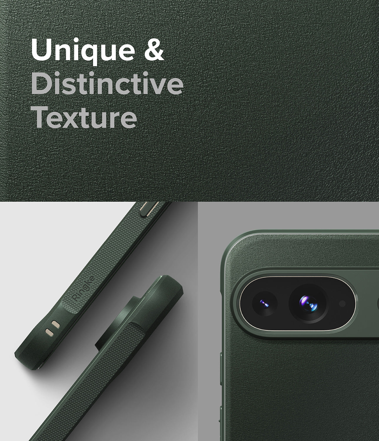 Google Pixel 9 Case | Onyx - Dark green phone case with a textured surface, showing side grip details and camera cutout.