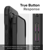 Google Pixel 9 Case | Onyx - Close-up of black phone case buttons with notch-cutouts for tactile response and fine aperture lines.