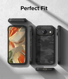 Google Pixel 9 Case | Onyx - Black camo phone case shown from front, back, and side angles on a textured gray background.