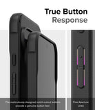 Google Pixel 9 Case | Onyx Magnetic - Close-up of phone case buttons with notch-cutouts for tactile response and fine aperture lines.