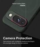 Google Pixel 9 Case | Onyx Magnetic - Close-up of dark green phone case highlighting 1.5mm raised camera protection edges.