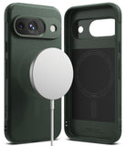 Google Pixel 9 Case | Onyx Magnetic - Dark green magnetic phone case shown from back and interior with charging puck.