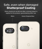 Google Pixel 9a | Camera Glass - Comparison showing shattered standard glass losing shards versus intact Camera Tempered Glass.
