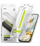 Google Pixel 9a Screen Protector | Easy Slide Tempered Glass - Google Pixel 9a Screen Protector - Ringke Easy Slide tempered glass installation kit with alignment frame and phone.