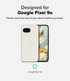 Google Pixel 9a Screen Protector | Easy Slide Tempered Glass - Google Pixel 9a Screen Protector - Beige Google Pixel 9a phone shown from front and back with text confirming compatibility.