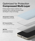 Google Pixel 9a Screen Protector | Easy Slide Tempered Glass - Google Pixel 9a Screen Protector - Exploded view showing multi-layer screen protector structure above a smartphone.