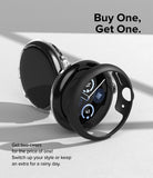 Google Pixel Watch 2 | Slim (2P) - Clear/Matte Black - Two protective watch cases, one clear and one matte black, on a white surface.
