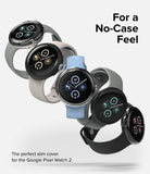 Google Pixel Watch 2 | Slim (2P) - Clear/Matte Black - Five Google Pixel Watches with slim protective covers in various colors.