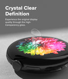 Pixel Watch 5 / 4 41mm Screen Protector | Dual Easy Film Pro (2P) - A black smartwatch shown from the side with a transparent screen protector hovering above the display. The screen displays a bright multicolor flower graphic.