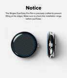 Pixel Watch 5 / 4 45mm Screen Protector | Dual Easy Film Pro (2P) - A notice graphic for the Ringke Dual Easy Pro Film showing a round smartwatch with a black protective film on top and a side profile view. The text explains that the film is designed to prevent lifting at the edges and advises checking the installation range before purchase.