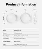 Pixel Watch 5 / 4 41mm | Slim (2P) - Product information graphic for a Ringke Slim Case, showing front and side views of a clear smartphone case with dimensions and a specification table below on a light gray background.