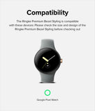 Google Pixel Watch 41mm | Premium Bezel Styling - A Google Pixel Watch with a gray band and a green compatibility icon.