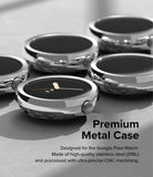 Google Pixel Watch 41mm | Premium Bezel Styling - Multiple polished stainless steel watch cases arranged on a gray surface.