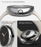 Google Pixel Watch 41mm | Premium Bezel Styling - Close-up views of a silver watch bezel highlighting design features.