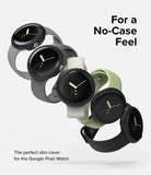 Google Pixel Watch Case | Slim - Five Google Pixel Watches with slim black cases and various colored bands arranged diagonally.