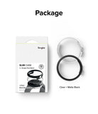 Google Pixel Watch Case | Slim - Retail packaging for a 2-pack of clear and matte black slim watch cases.