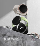 Google Pixel Watch Case | Slim - Three Google Pixel Watches with various colored slim cases floating above a concrete ledge.